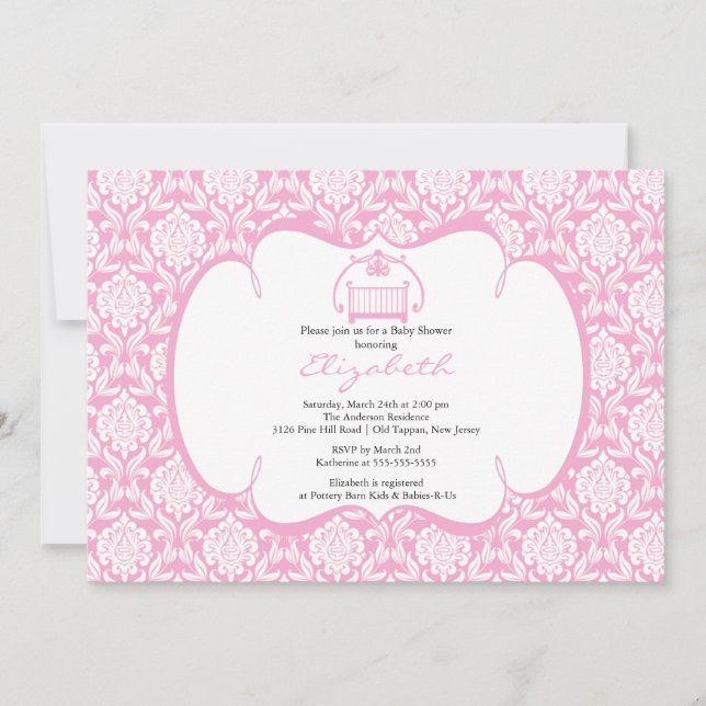 Invitation Fille de huche de rose d'invitation de baby shower (Devant)