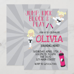 Invitation Fille de karaté Rose Anniversaire d'arts martiaux