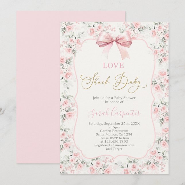 Invitation Fille de la Baby Shower Love Shack (Devant / Derrière)