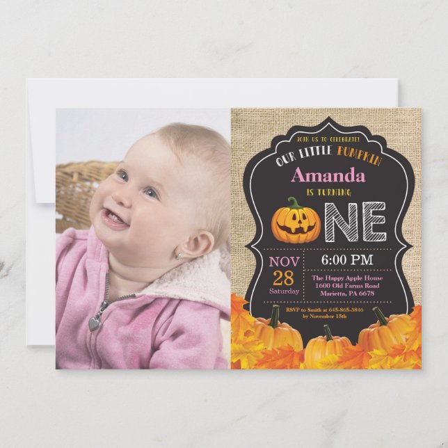 Invitation Fille de la citrouille d'Halloween 1er anniversair (Devant)