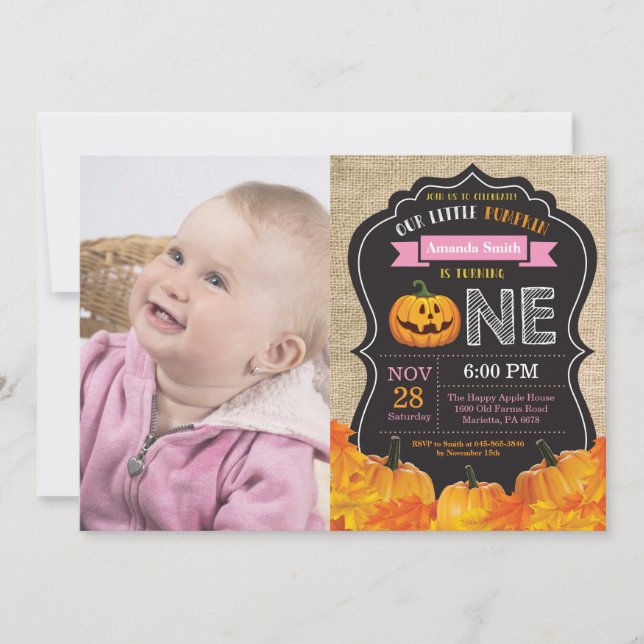 Invitation Fille de la citrouille d'Halloween 1er anniversair (Devant)
