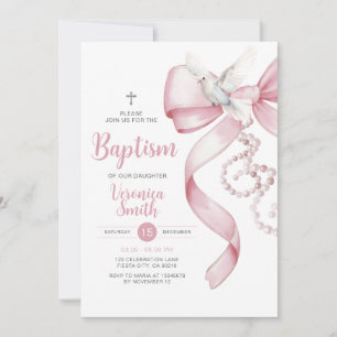 Invitation Fille de la colombe Baptême Arc rose Collier de pe