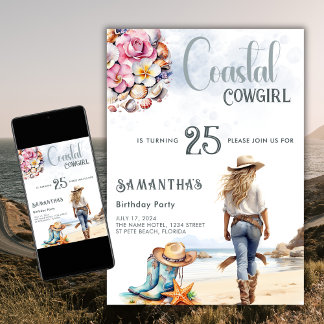 Invitation Fille de la côte fête d'anniversaire Western Beach