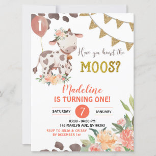Invitation Fille de la ferme de vache Baby shower floral Invi