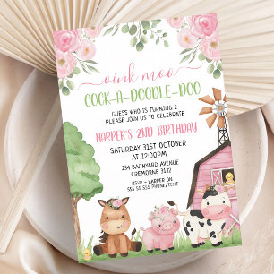 Invitation Fille de la ferme florale rose Anniversaire