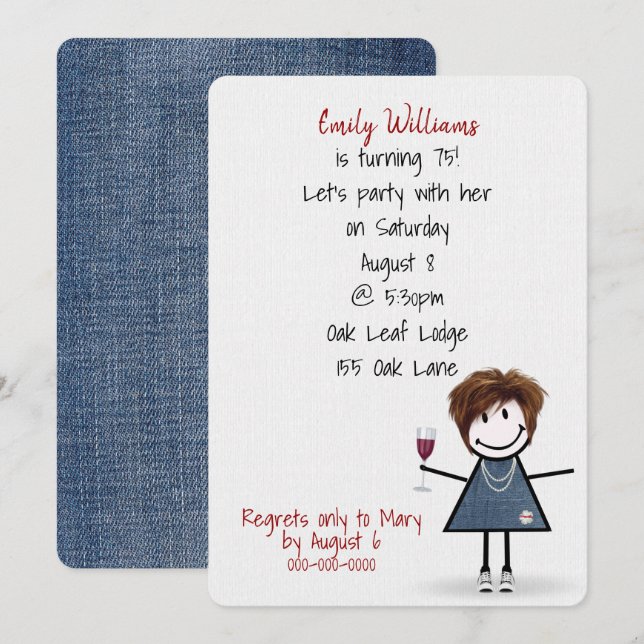 Invitation Fille de la fête d'anniversaire 75 ans en baskets  (Devant / Derrière)
