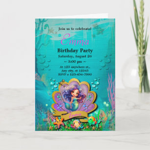 Invitation Fille de la fête d'anniversaire de la Petite Sirèn