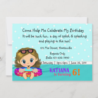 Invitation Fille de la fête de la piscine