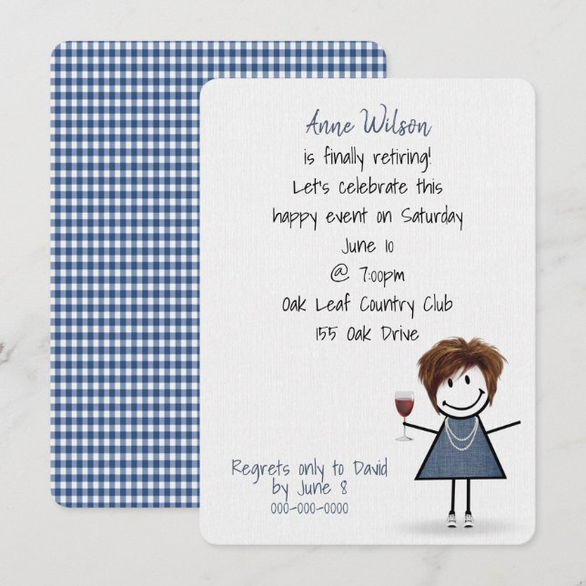 Invitation Fille de la fête de retraite avec verre à vin (Devant / Derrière)