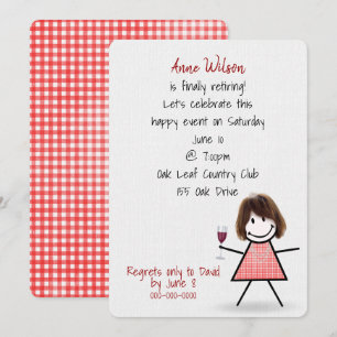 Invitation Fille de la fête de retraite avec verre à vin