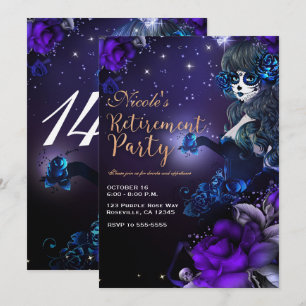 Invitation Fille de la Fête des Morts Violet Bleu Fête de Ret