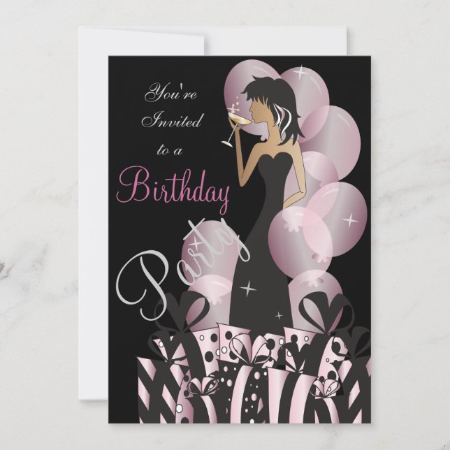 Invitation Fille de la fête rose pour anniversaire ou enterre (Devant)