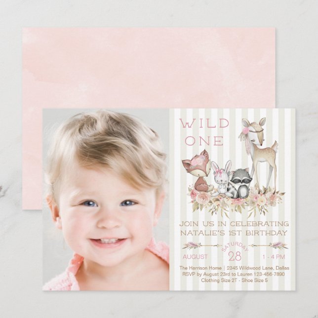 Invitation Fille de la forêt photo fête d'anniversaire (Devant / Derrière)