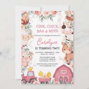 Invitation Fille de la grange rose Animaux de la ferme Annive