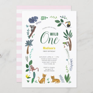 Invitation Fille de la jungle de tigre   Animal   Premier ann