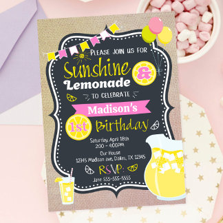 Invitation Fille de la limonade au soleil rose anniversaire d