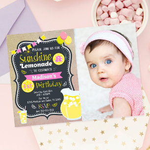 Invitation Fille de la limonade au soleil Rose Photo d'annive