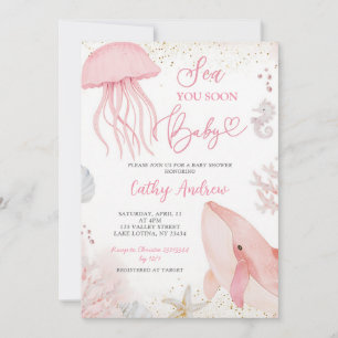 Invitation Fille de la Mer Océan Rose Vous Bientôt Baby Showe