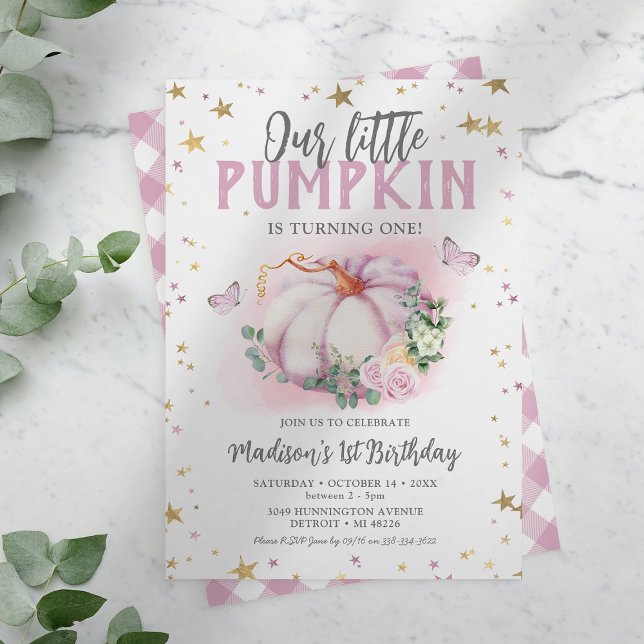 Invitation Fille de la petite citrouille rustique premier ann (Créateur téléchargé)