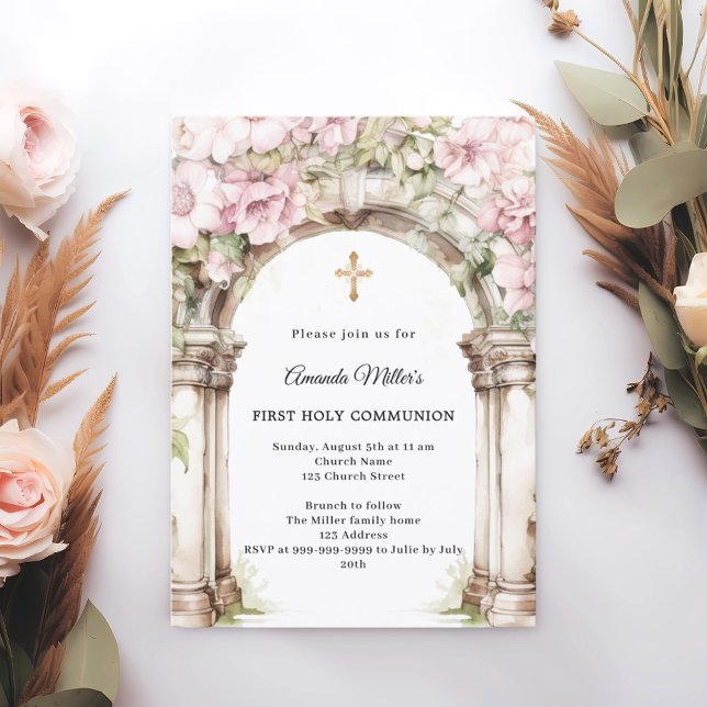 Invitation Fille de la première communion sous une arche de f (Créateur téléchargé)