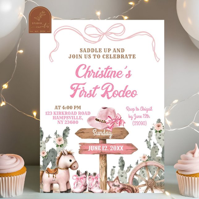 Invitation Fille de la première fête d'anniversaire Pink Coqu (Créateur téléchargé)