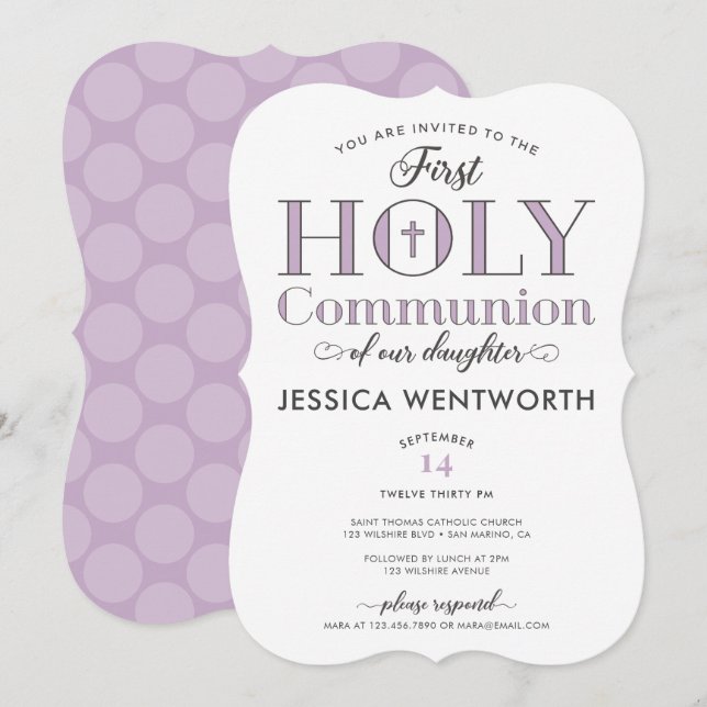 Invitation Fille de la première sainte communion typographiqu (Devant / Derrière)