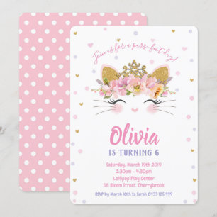 Invitation Fille de la Princess Kitty Cat
