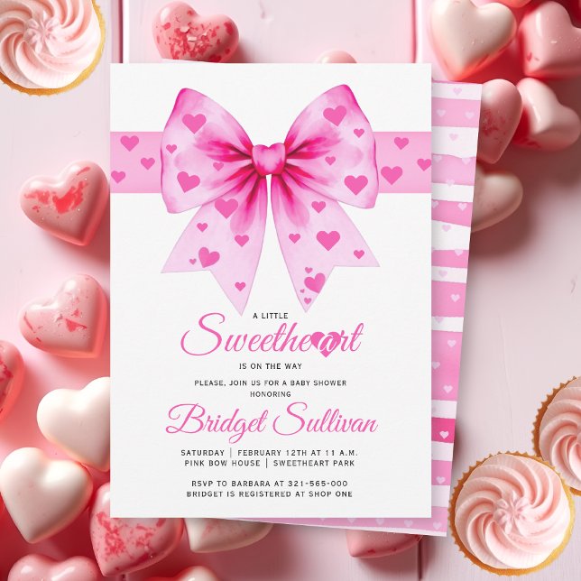 Invitation Fille de la Saint-Valentin avec un nœud rose bébé  (Créateur téléchargé)