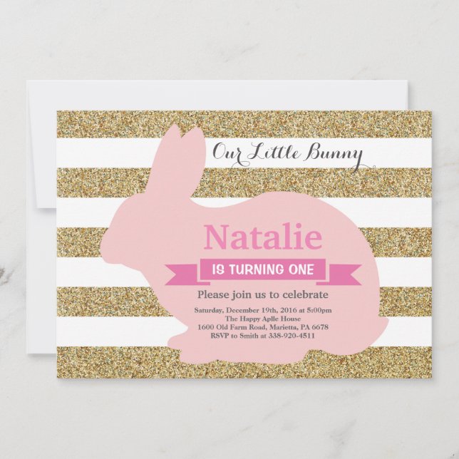 Invitation Fille de l'anniversaire de Bunny Oeuf de Pâques 1e (Devant)