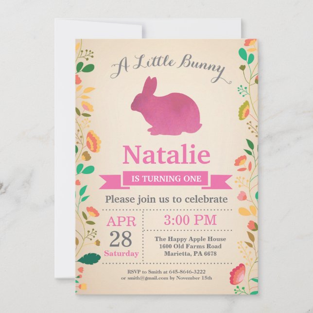 Invitation Fille de l'anniversaire de Bunny Oeuf de Pâques 1e (Devant)