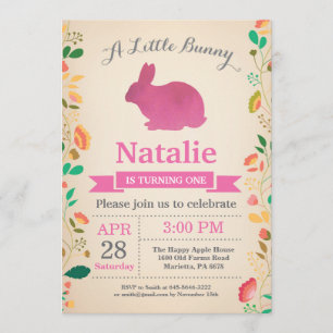 Invitation Fille de l'anniversaire de Bunny Oeuf de Pâques 1e