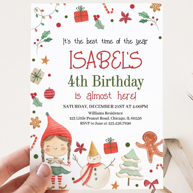 Invitation Fille de l'elfe du Père Noël Anniversaire (Créateur téléchargé)
