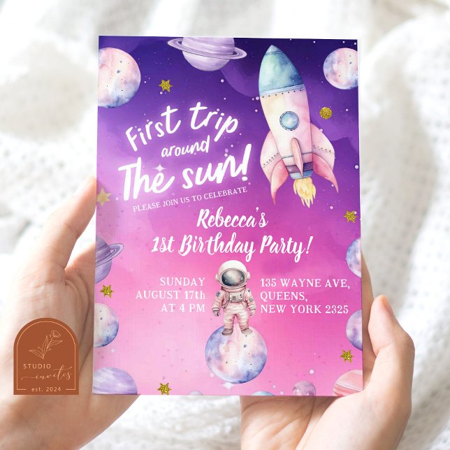Invitation Fille de l'espace de la planète rose violette Prem (Créateur téléchargé)