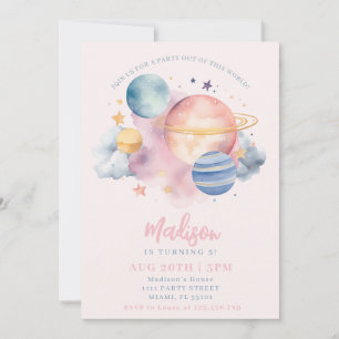 Invitation Fille de l'espace extérieur Planètes d'anniversair