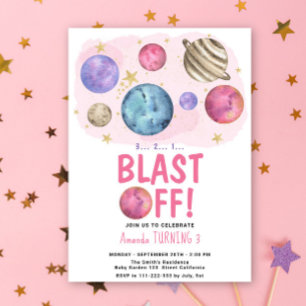 Invitation Fille de l'espace Fête d'anniversaire étoile décol