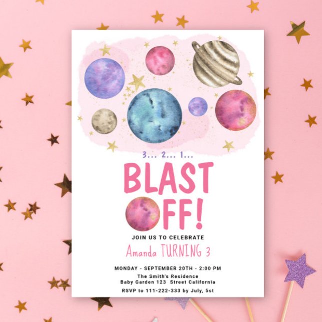 Invitation Fille de l'espace Fête d'anniversaire étoile décol (Créateur téléchargé)