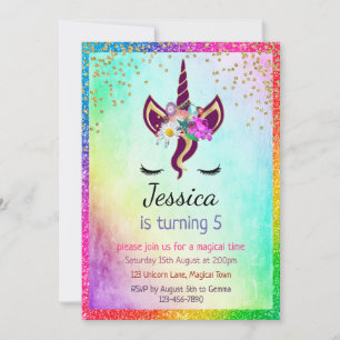 Invitation Fille de licorne scintillante 5ème anniversaire