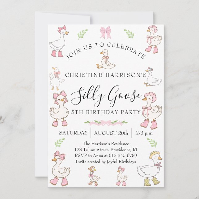 Invitation Fille de l'oie idiote 5e anniversaire (Devant)