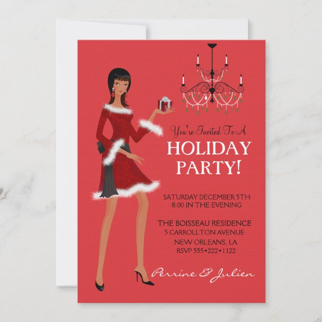 Invitation Fille de mode ethnique Noël Paillettes Fêtes (Devant)