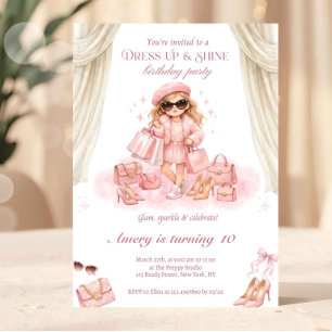 Invitation Fille de mode Robe rose glamour Se préparer & bril