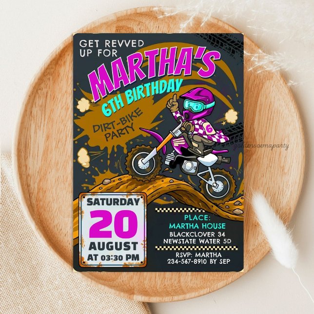 Invitation Fille de moto cross anniversaire - Course boueuse (Dirt Bike Girl Motocross Birthday - Muddy Race Invitation
)