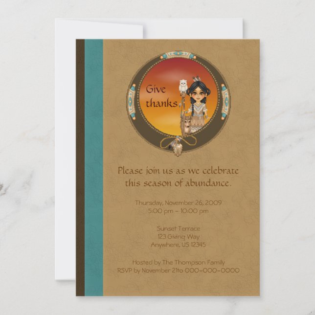 Invitation Fille de Natif américain (Devant)