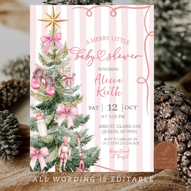 Invitation Fille de Noël Petite Fête de Bébé Merry  (Créateur téléchargé)