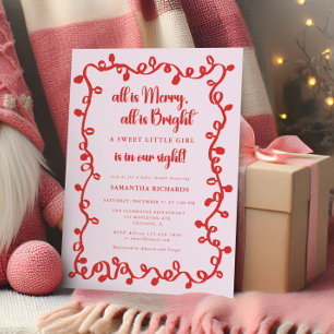 Invitation Fille de Noël rose rouge lueur baby shower