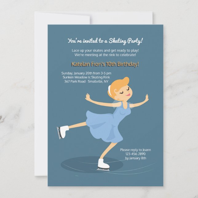 Invitation Fille de Patinage sur Glace (Devant)