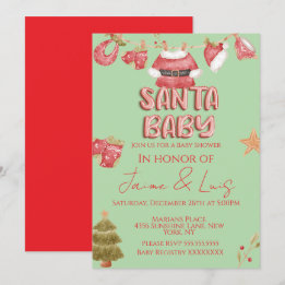 Invitation Fille de Père Noël Garçon Vacances Vert Baby Showe
