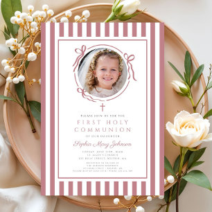 Invitation Fille de première communion avec un élégant nœud r