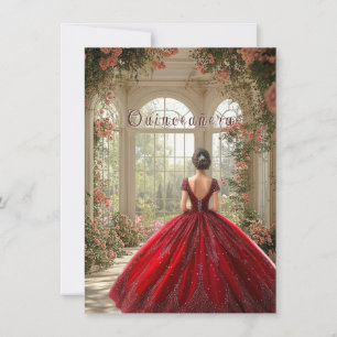 Invitation Fille de Quinceanera portant une robe rouge dans l