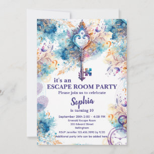 Invitation Fille de salle d'évasion violet et bleu