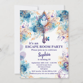 Invitation Fille de salle d'évasion violet et bleu
